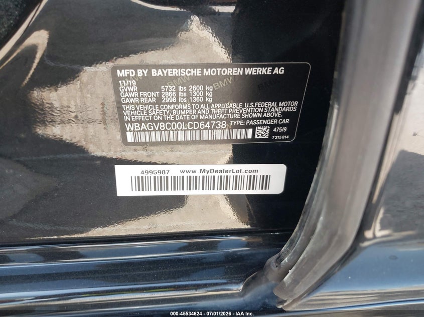 2020 BMW M850I Gtan Coupe xDrive VIN: WBAGV8C00LCD64738 Lot: 45534624