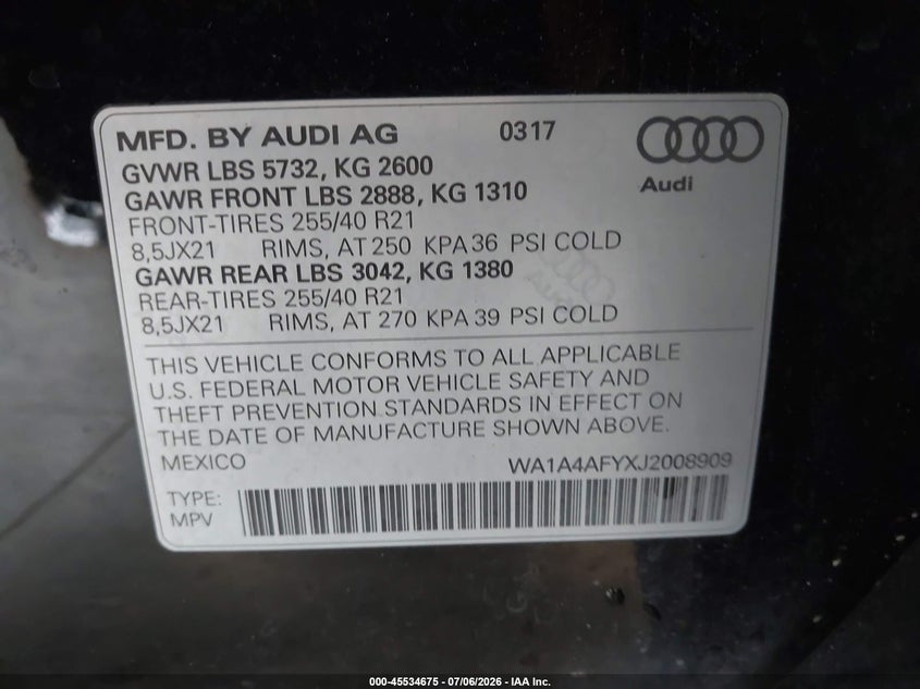 2018 Audi Sq5 3.0T Premium Plus VIN: WA1A4AFYXJ2008909 Lot: 45534675