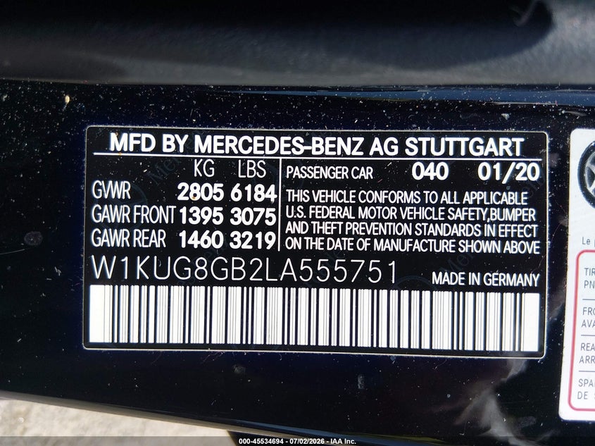 2020 Mercedes-Benz S 560 4Matic VIN: W1KUG8GB2LA555751 Lot: 45534694