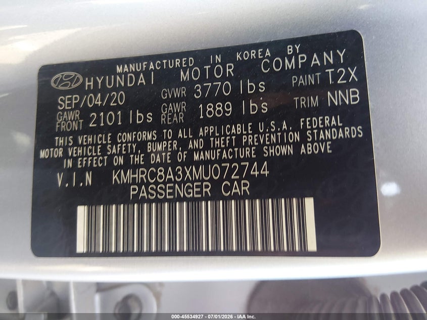 2021 Hyundai Venue Sel VIN: KMHRC8A3XMU072744 Lot: 45534927