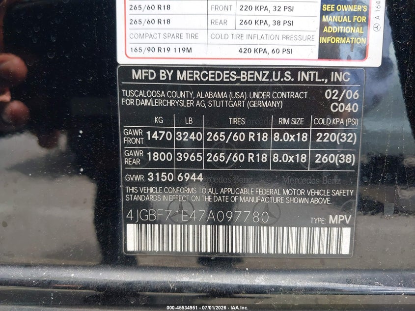 2007 Mercedes-Benz Gl 450 4Matic VIN: 4JGBF71E47A097780 Lot: 45534951