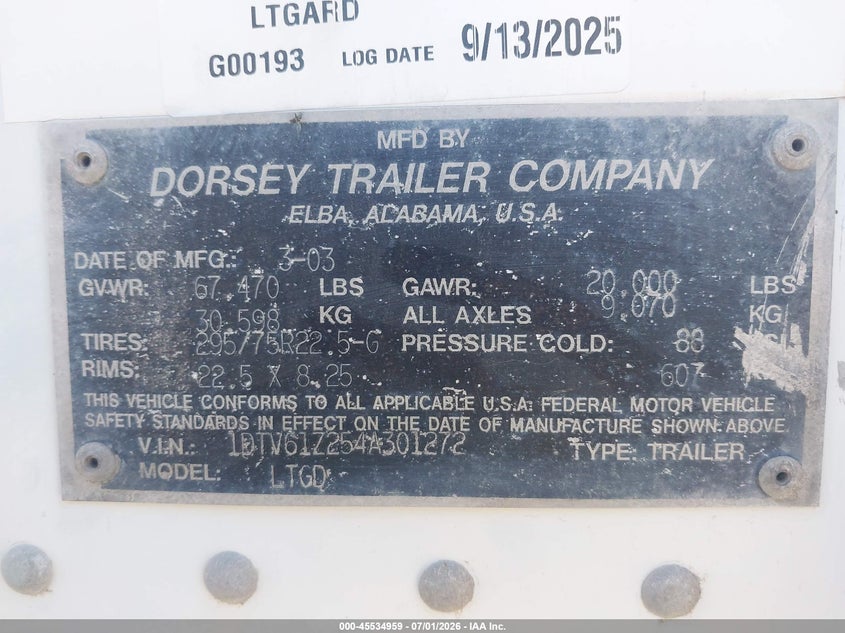 2004 OTHER DORSEY TRAILERS UNKNOWN VAN N/A