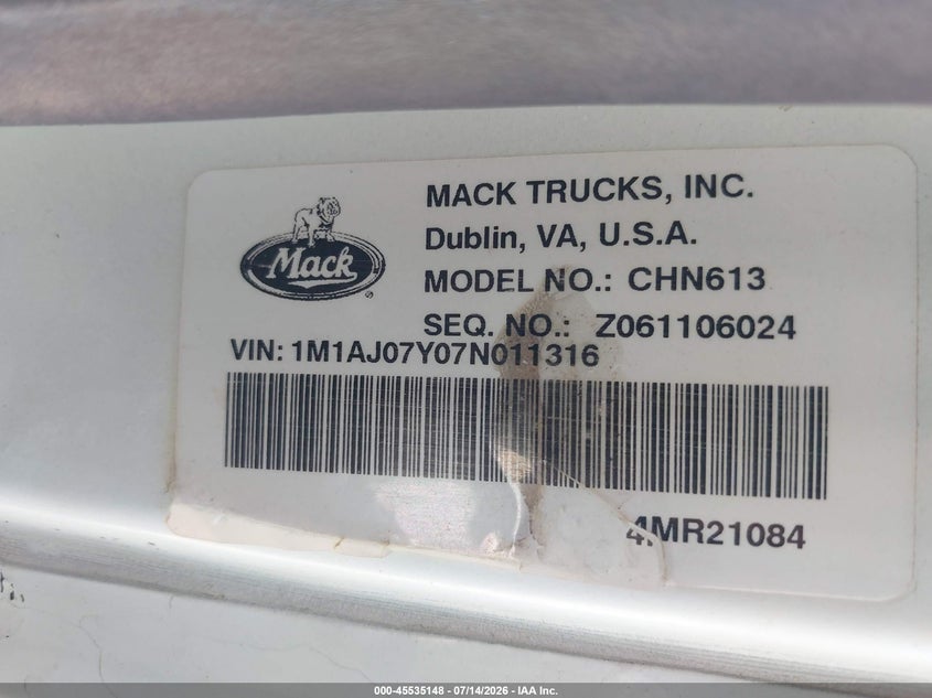 2007 MACK 600 auction photo 8