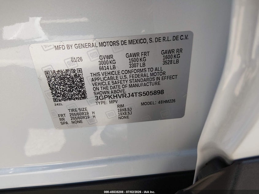 2026 Honda Prologue Ex VIN: 3GPKHVRJ4TS505898 Lot: 45535208