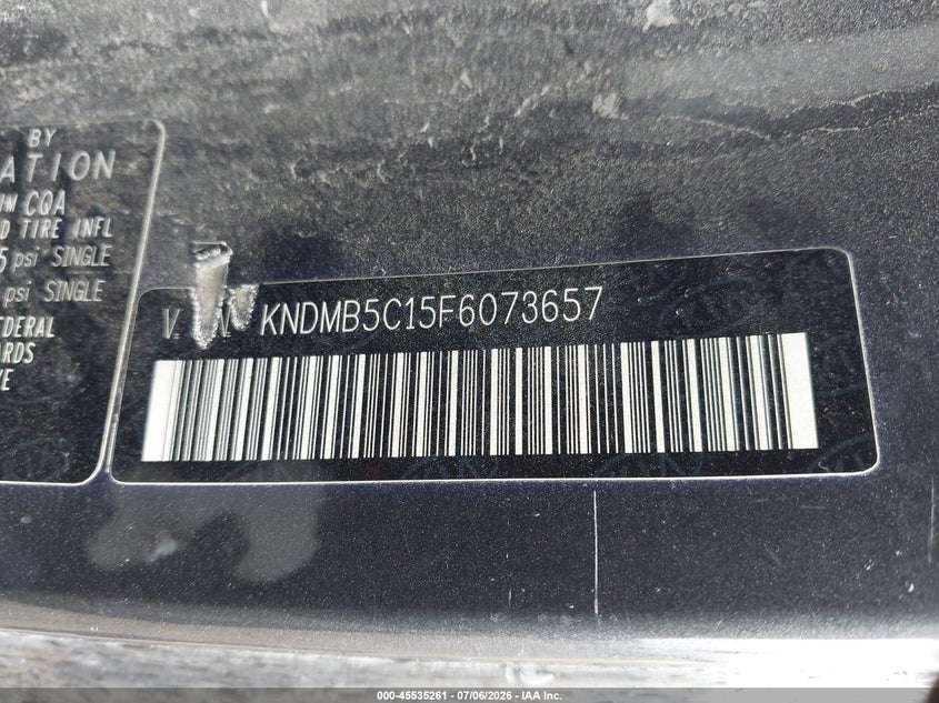 2015 Kia Sedona Lx VIN: KNDMB5C15F6073657 Lot: 45535261