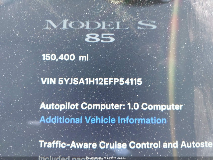 2014 Tesla Model S P85 VIN: 5YJSA1H12EFP54115 Lot: 45535319