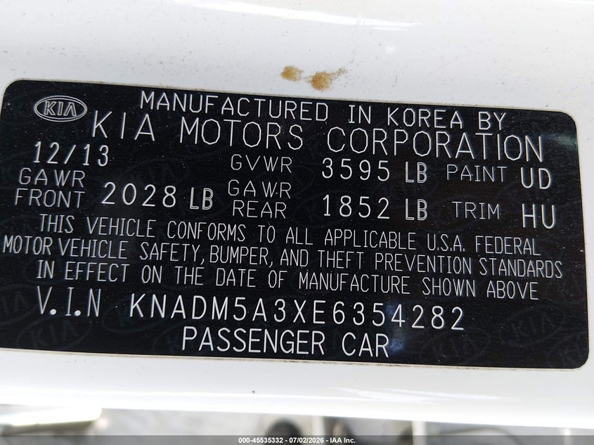2014 KIA RIO HATCHBACK 1.6L I-4 DI, DOHC, VVT, 138HP