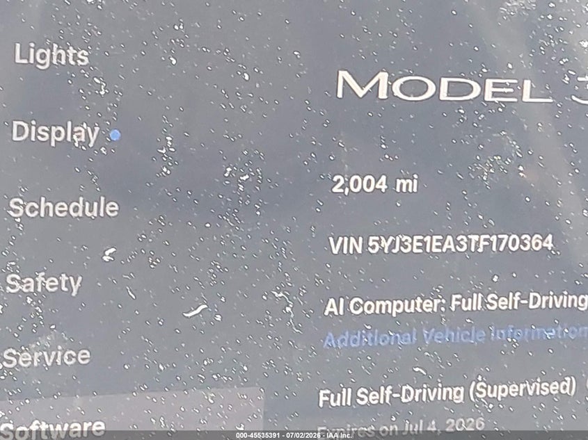 2026 TESLA MODEL 3 auction photo 7