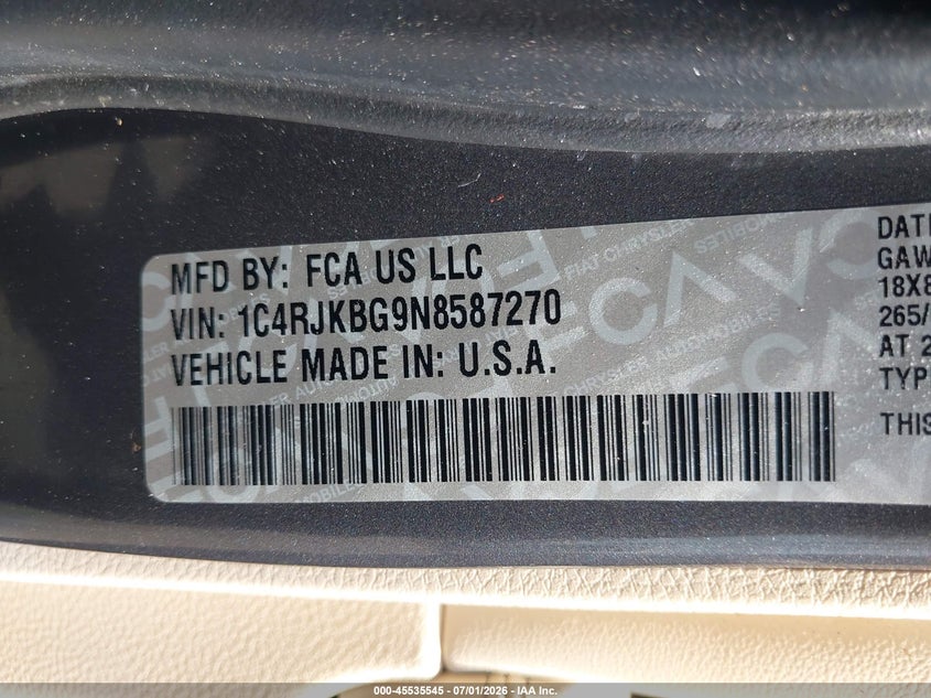 JEEP GRAND CHEROKEE L 2022 VIN 1C4RJKBG9N8587270