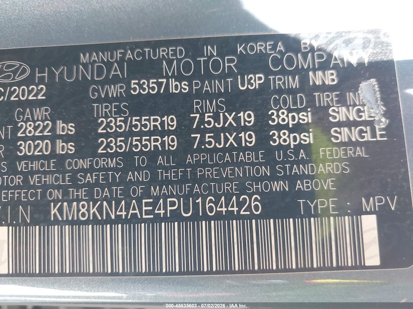 2023 Hyundai Ioniq 5 Sel VIN: KM8KN4AE4PU164426 Lot: 45535603