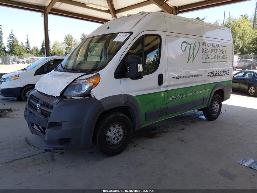 Vin: 3c6trvcg7je112819, lot: 46033922, ram promaster 2500 high roof 136 wb 20182