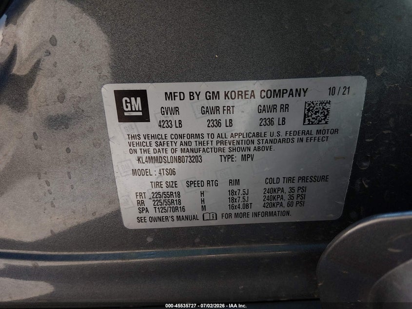 2022 Buick Encore Gx Fwd Select VIN: KL4MMDSL0NB073203 Lot: 45535727