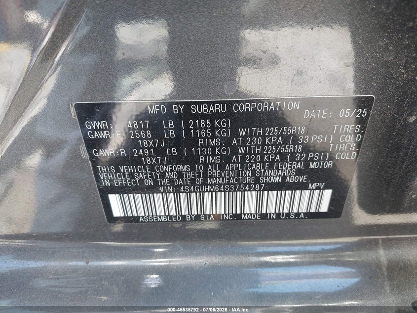 2025 SUBARU XV SPORT UTILITY VEHICLE 2.5L H-4 DI, DOHC, VVT, 182HP