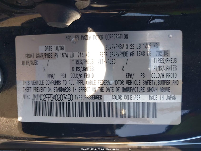 2010 Mazda Mx-5 Miata Grand Touring VIN: JM1NC2FF5A0207490 Lot: 45535826