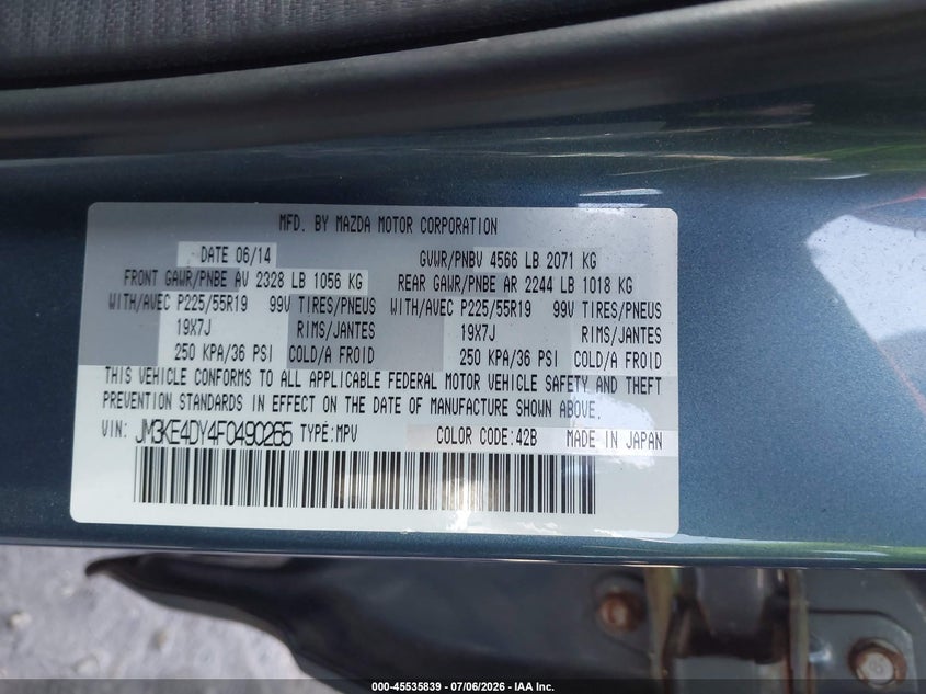 2015 Mazda Cx-5 Grand Touring VIN: JM3KE4DY4F0490265 Lot: 45535839