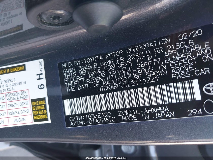 2020 TOYOTA PRIUS XLE — Photo 9