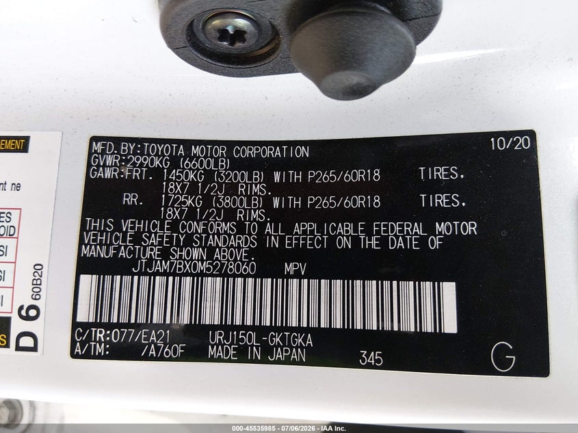 2021 Lexus Gx 460 Premium VIN: JTJAM7BX0M5278060 Lot: 45535985