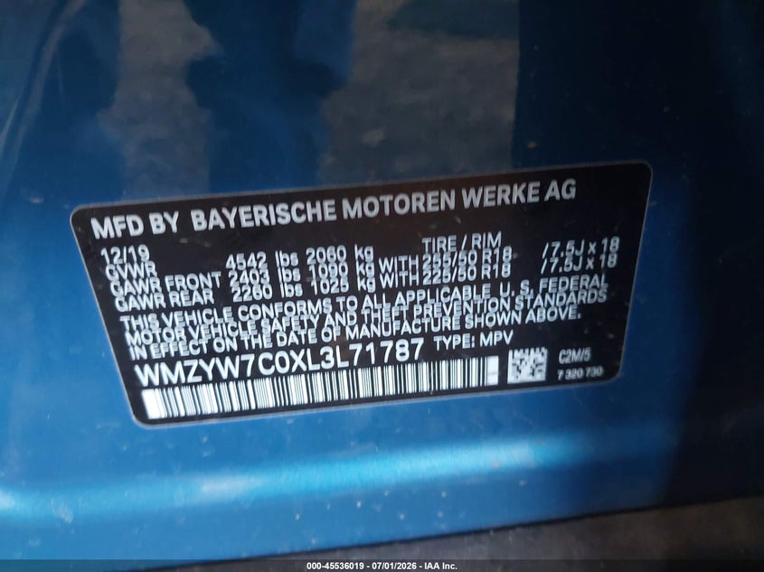 2020 Mini Countryman Cooper S VIN: WMZYW7C0XL3L71787 Lot: 45536019