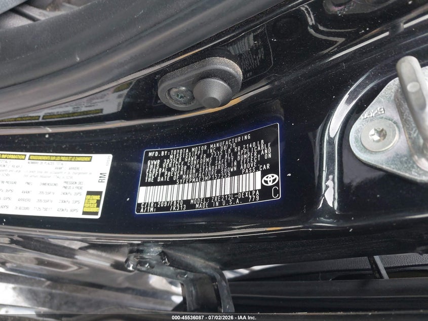 TOYOTA COROLLA 2021 VIN 5YFEPMAE3MP157259