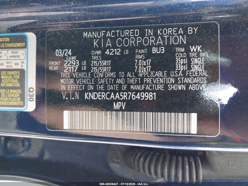 2024 Kia Seltos Ex VIN: KNDERCAA5R7649981 Lot: 45536447