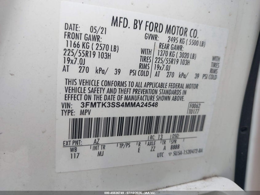 2021 FORD MUSTANG MACH-E SPORT UTILITY VEHICLE ELECTRIC