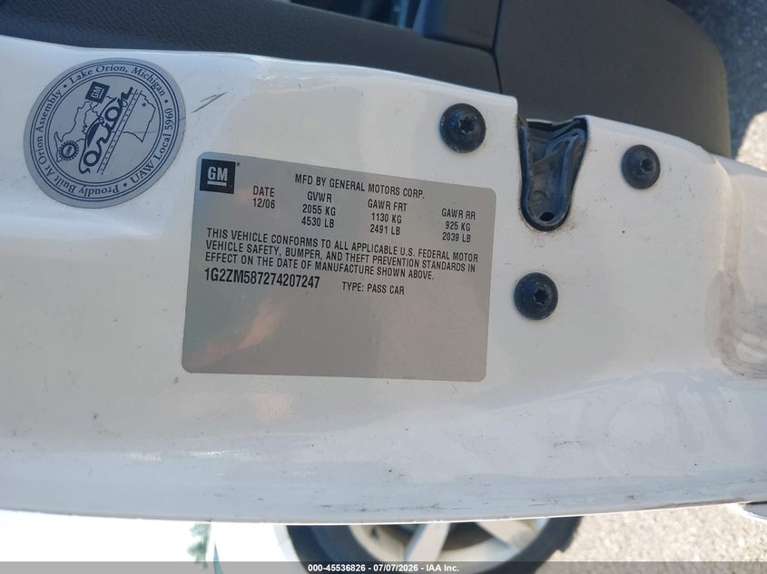 2007 Pontiac G6 Gtp VIN: 1G2ZM587274207247 Lot: 45536826