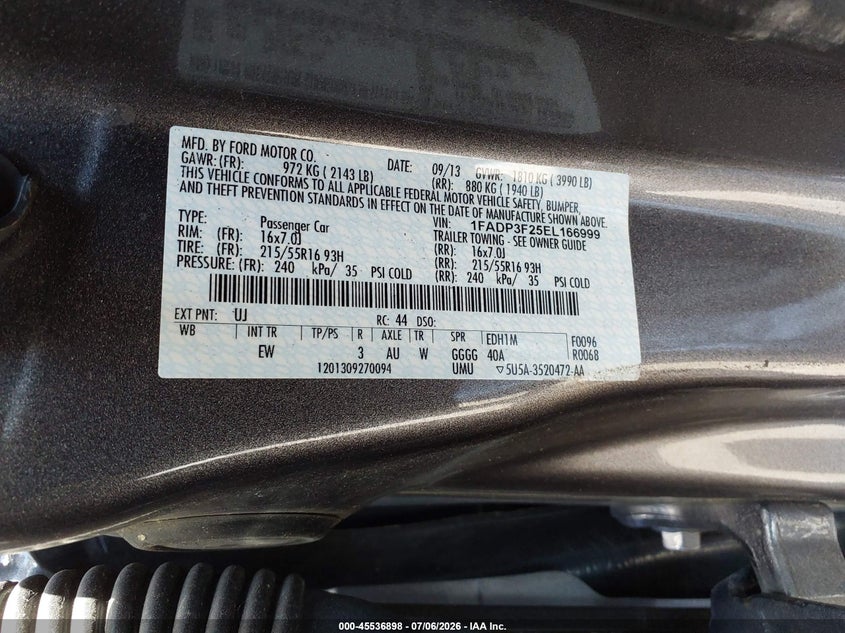 2014 FORD FOCUS SEDAN 2.0L I-4 DI, DOHC, VVT, 160HP