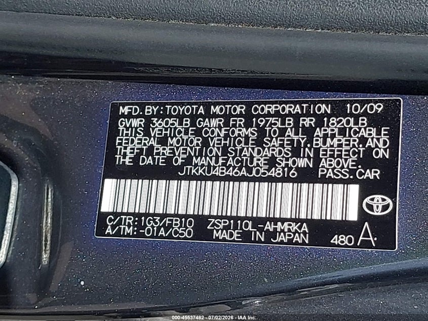 2010 Scion Xd VIN: JTKKU4B46AJ054816 Lot: 45537482