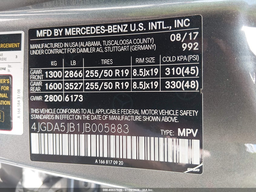 2018 Mercedes-Benz Gle 350 VIN: 4JGDA5JB1JB005883 Lot: 45537925