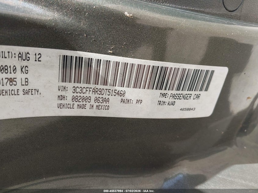 2013 Fiat 500 VIN: 3C3CFFAR9DT515460 Lot: 45537994
