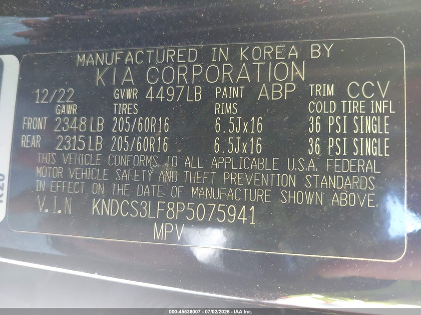 2023 Kia Niro Plug-In Hybrid Ex VIN: KNDCS3LF8P5075941 Lot: 45538007