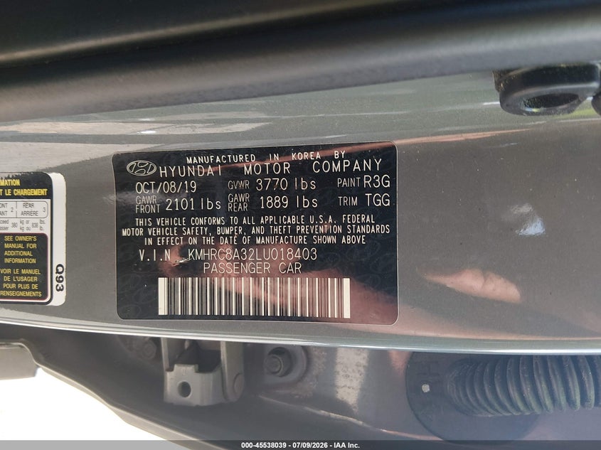2020 Hyundai Venue Sel VIN: KMHRC8A32LU018403 Lot: 45538039