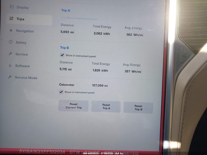 2015 TESLA MODEL S auction photo 7