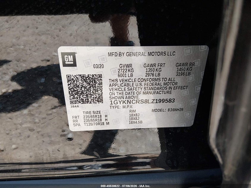 2020 Cadillac Xt5 Fwd Premium Luxury VIN: 1GYKNCRS8LZ199583 Lot: 45538622