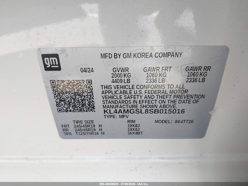 2025 Buick Encore Gx Avenir Awd VIN: KL4AMGSL8SB015016 Lot: 45538629