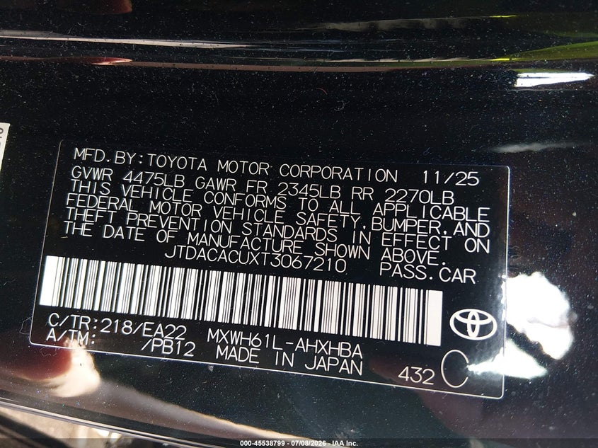 2026 TOYOTA PRIUS HATCHBACK 2.0L I-4 DI, DOHC, VVT, 150HP