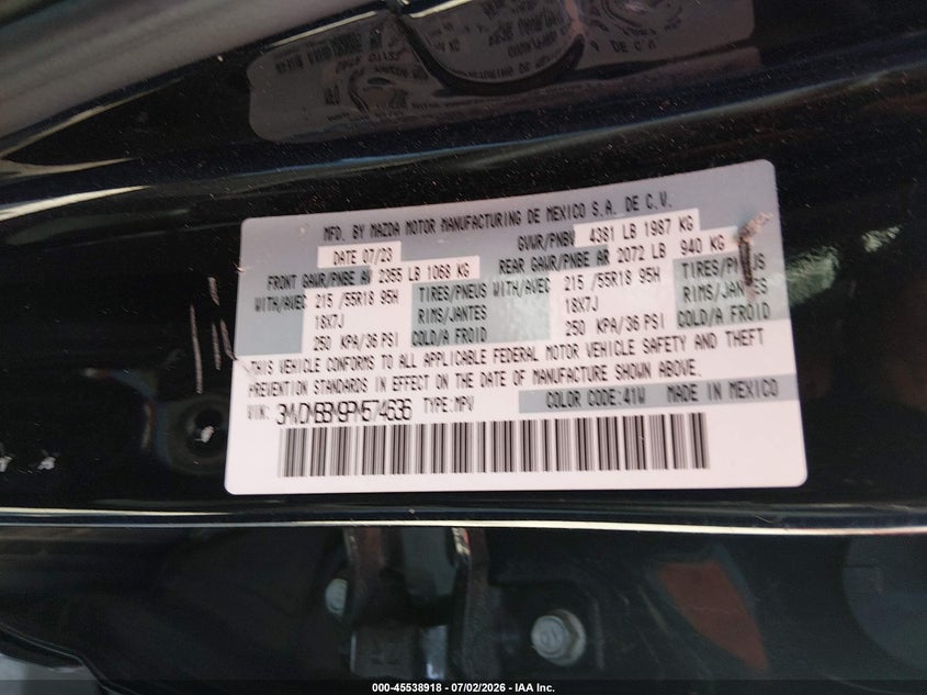 2023 Mazda Cx-30 2.5 S Select VIN: 3MVDMBBM9PM574636 Lot: 45538918