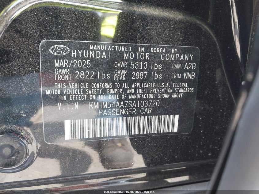2025 Hyundai Ioniq 6 Limited VIN: KMHM54AA7SA103720 Lot: 45538959