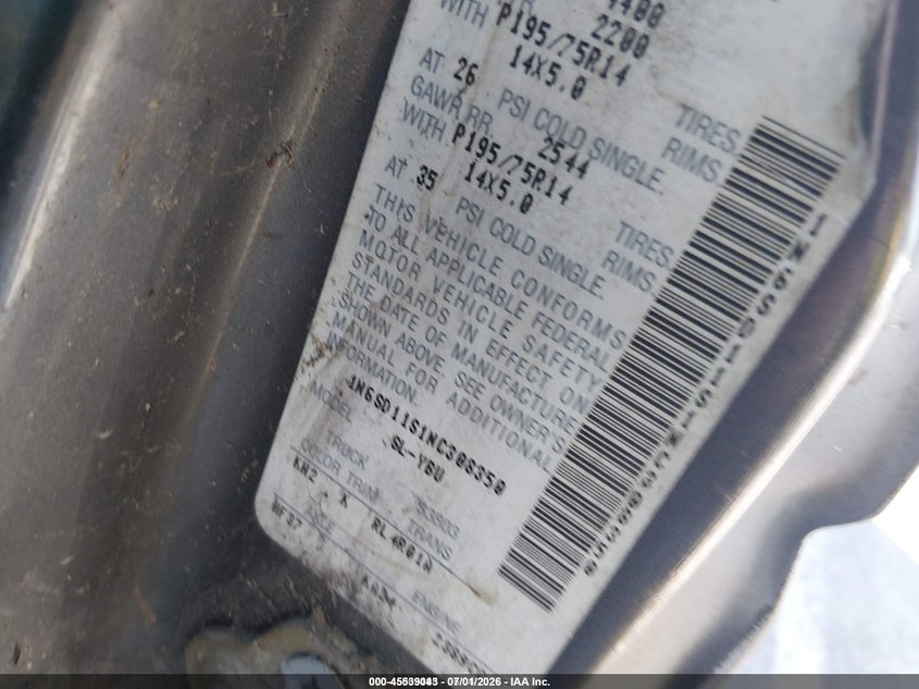 NISSAN TRUCK 1992 VIN 1N6SD11S1NC308350