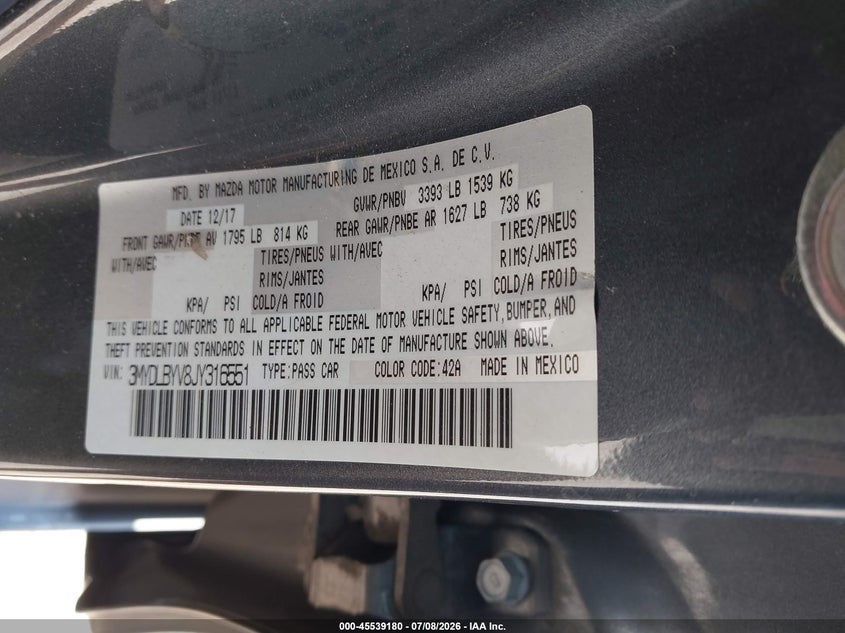 2018 Toyota Yaris Ia VIN: 3MYDLBYV8JY316551 Lot: 45539180