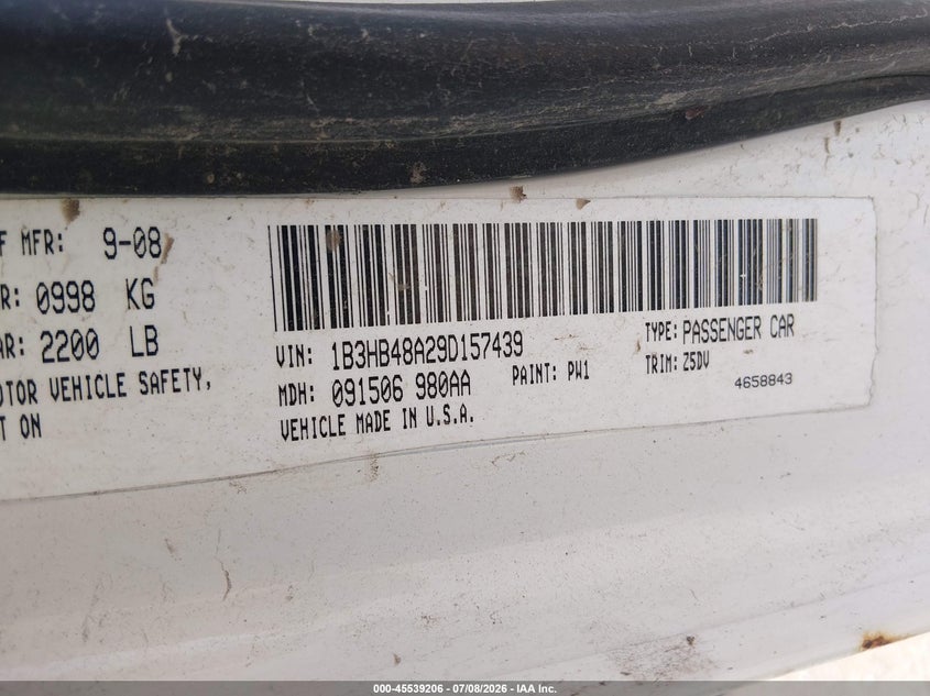 2009 Dodge Caliber Sxt VIN: 1B3HB48A29D157439 Lot: 45539206