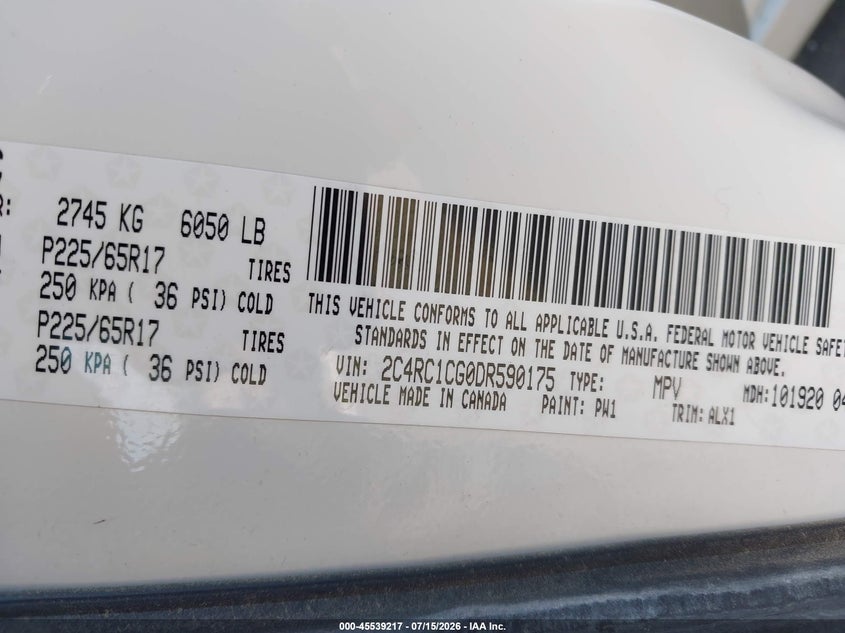 2013 Chrysler Town & Country Touring-L VIN: 2C4RC1CG0DR590175 Lot: 45539217