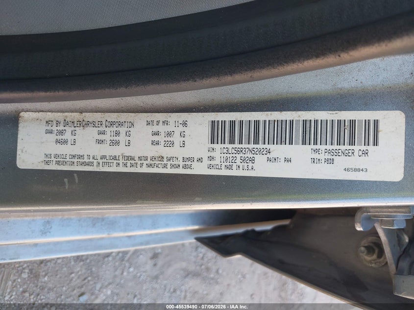 2007 Chrysler Sebring Touring VIN: 1C3LC56R37N520234 Lot: 45539490