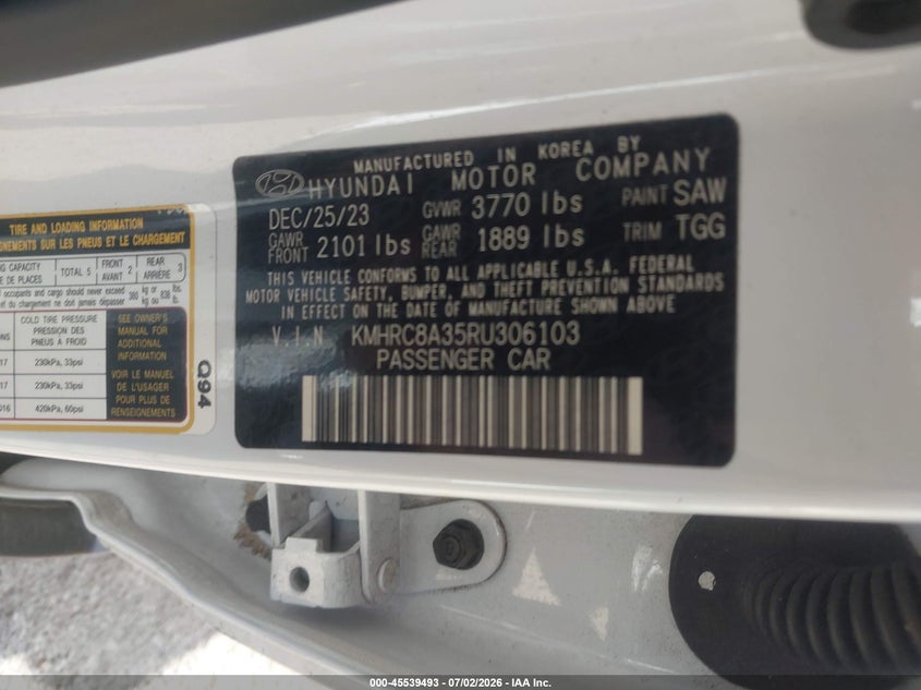 2024 Hyundai Venue Sel VIN: KMHRC8A35RU306103 Lot: 45539493