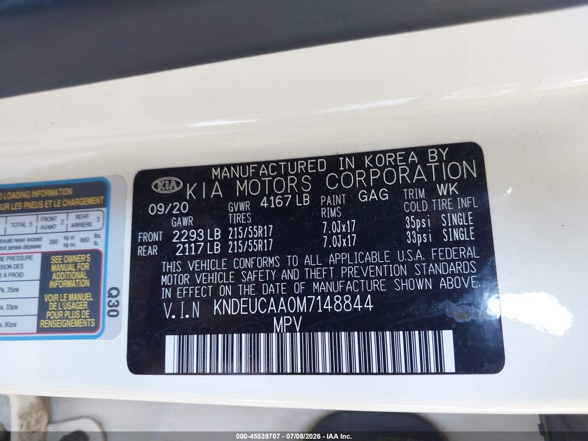 2021 Kia Seltos S VIN: KNDEUCAA0M7148844 Lot: 45539707