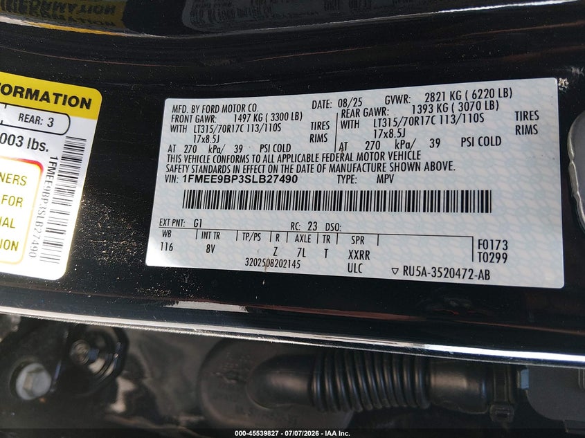 2025 Ford Bronco Badlands VIN: 1FMEE9BP3SLB27490 Lot: 45539827