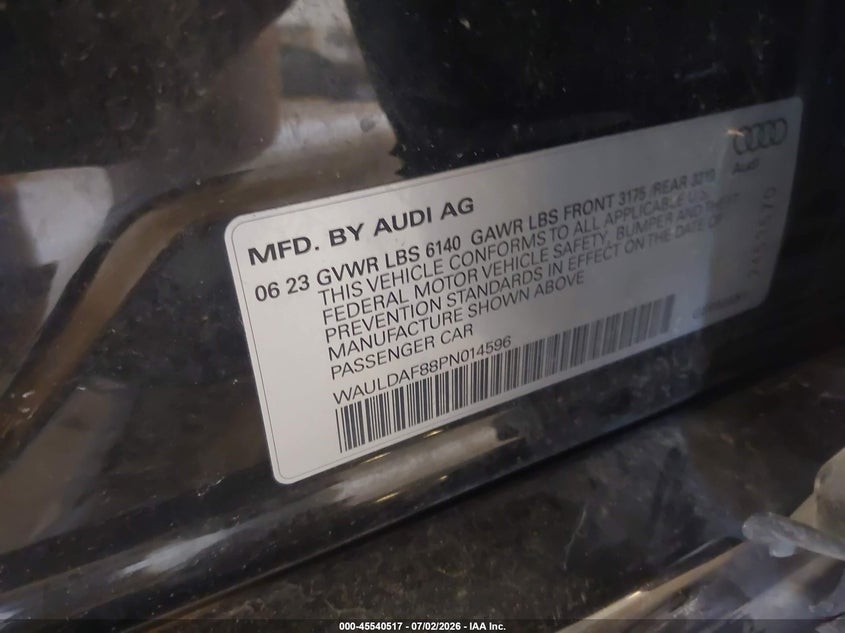 2023 Audi A8 L 55 Tfsi Quattro Tiptronic VIN: WAULDAF88PN014596 Lot: 45540517