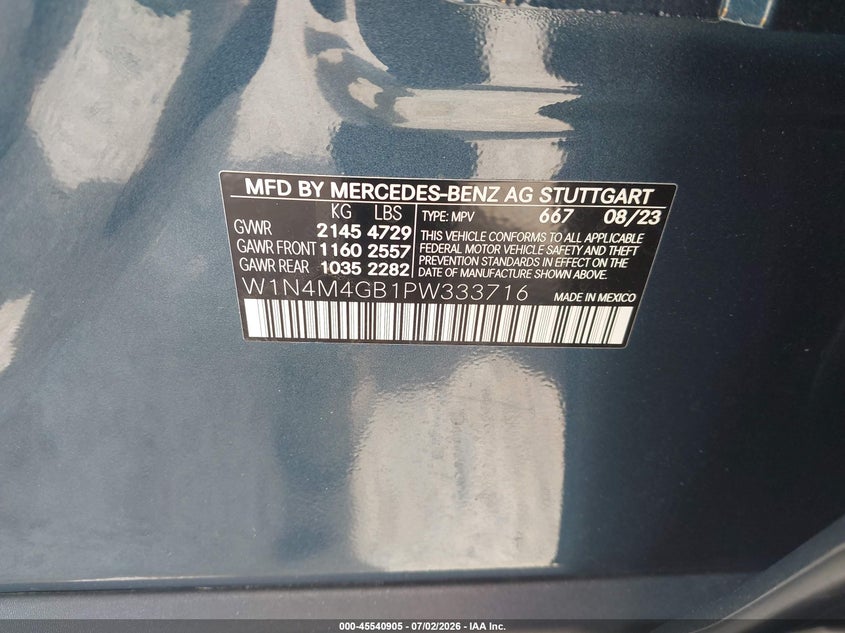 2023 Mercedes-Benz Glb 250 VIN: W1N4M4GB1PW333716 Lot: 45540905