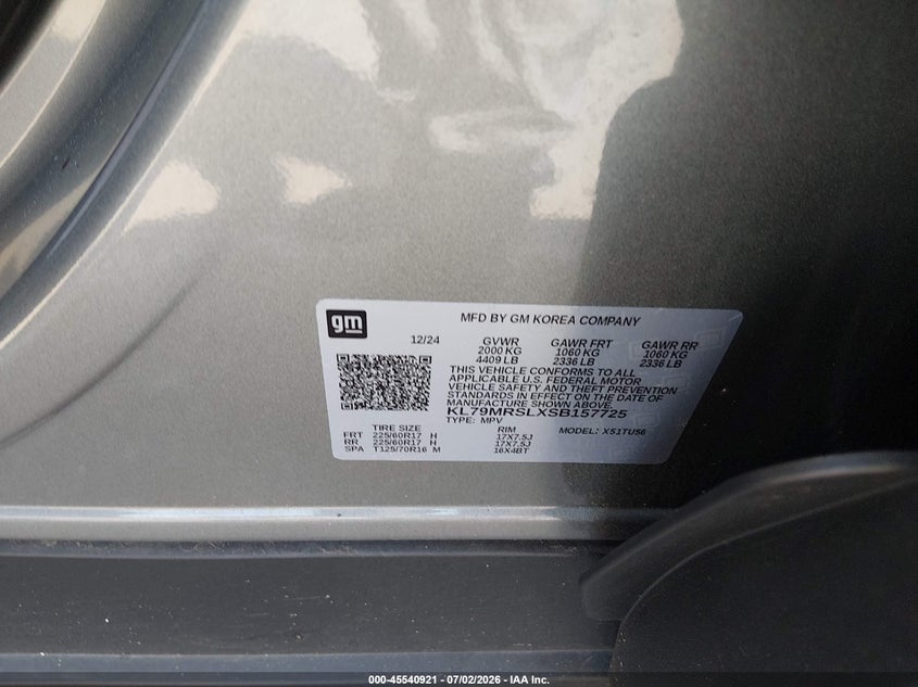 CHEVROLET TRAILBLAZER 2025 VIN KL79MRSLXSB157725