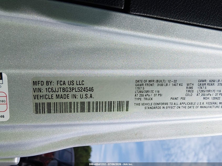 2023 Jeep Gladiator Rubicon 4X4 VIN: 1C6JJTBG3PL524546 Lot: 45541232